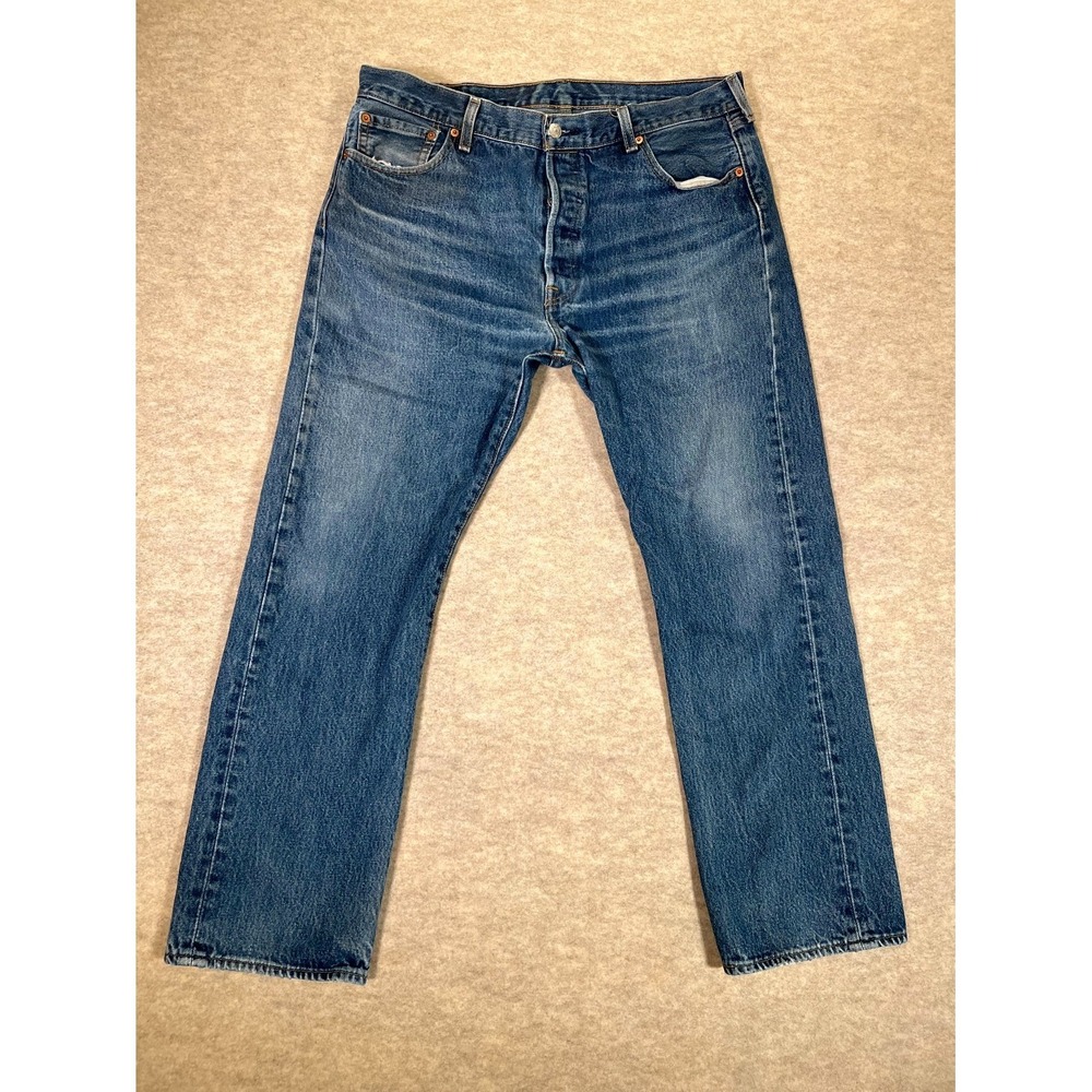 Levi's 501 Original Jeans Mens 36x30 Blue Whiskering Denim Button Fly Authentic